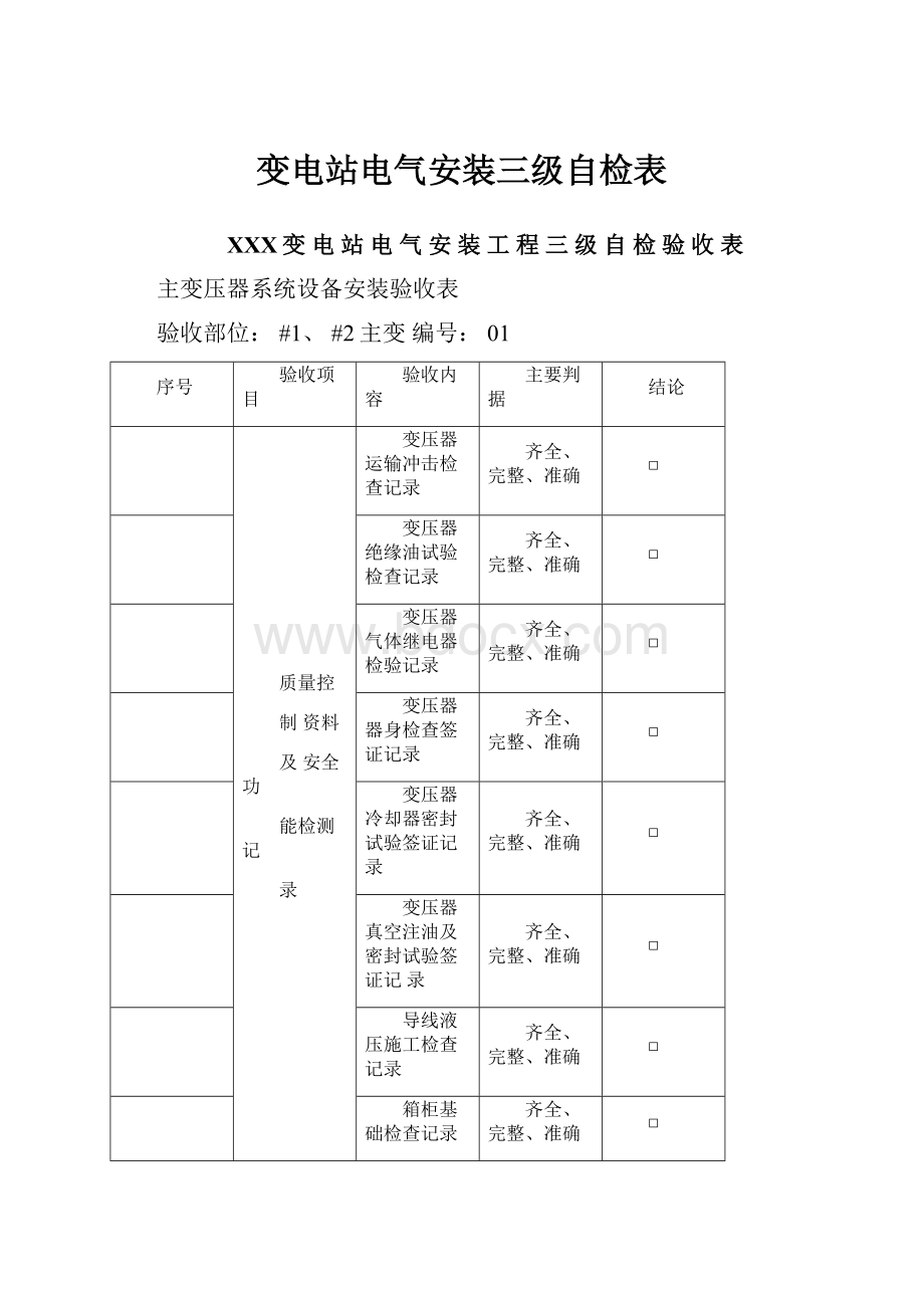 变电站电气安装三级自检表.docx