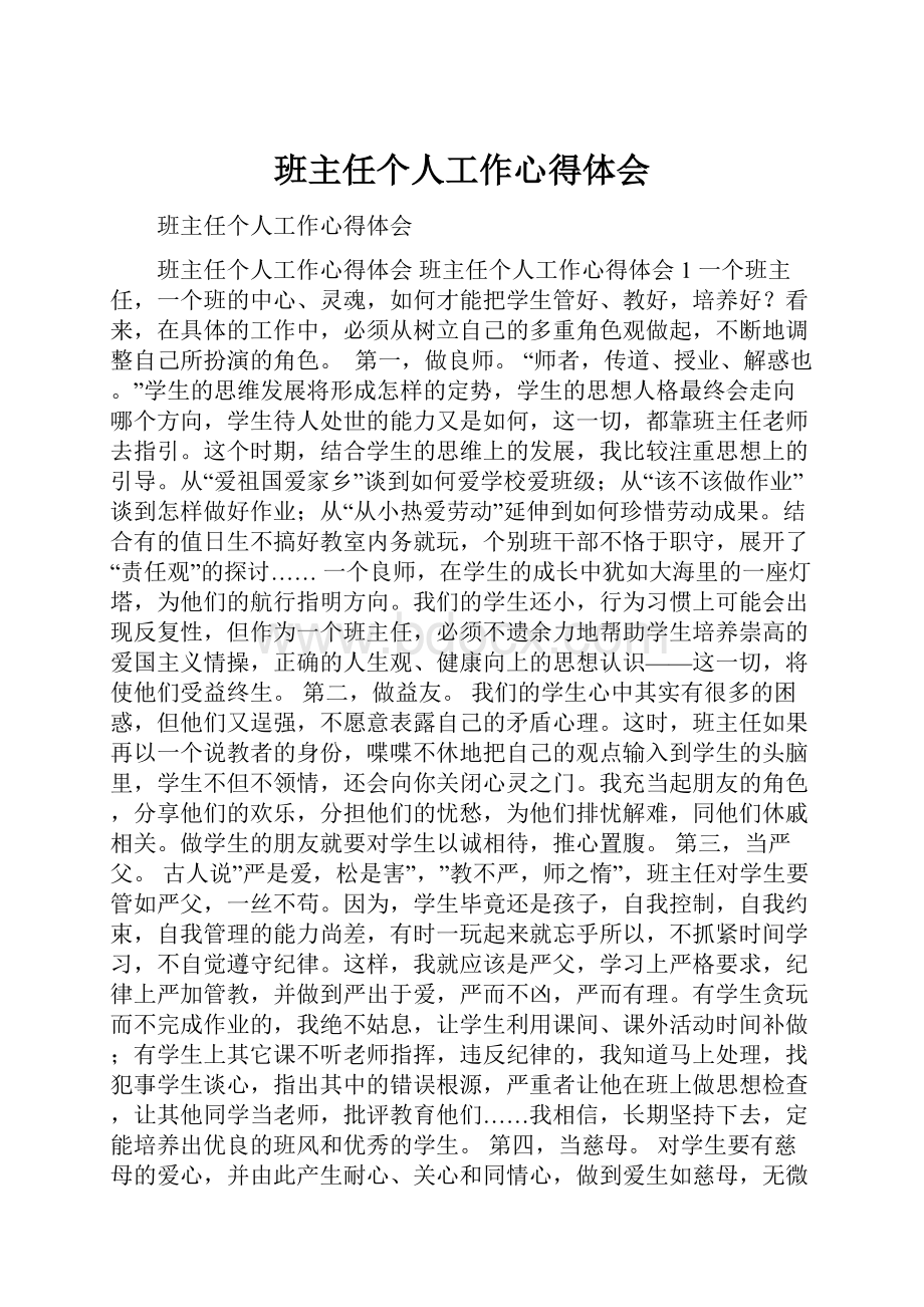 班主任个人工作心得体会.docx_第1页