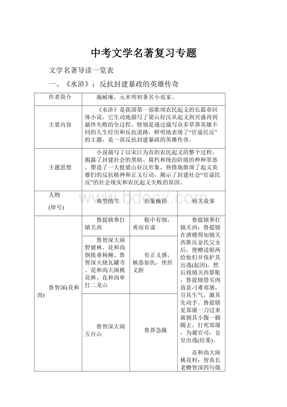 中考文学名著复习专题.docx