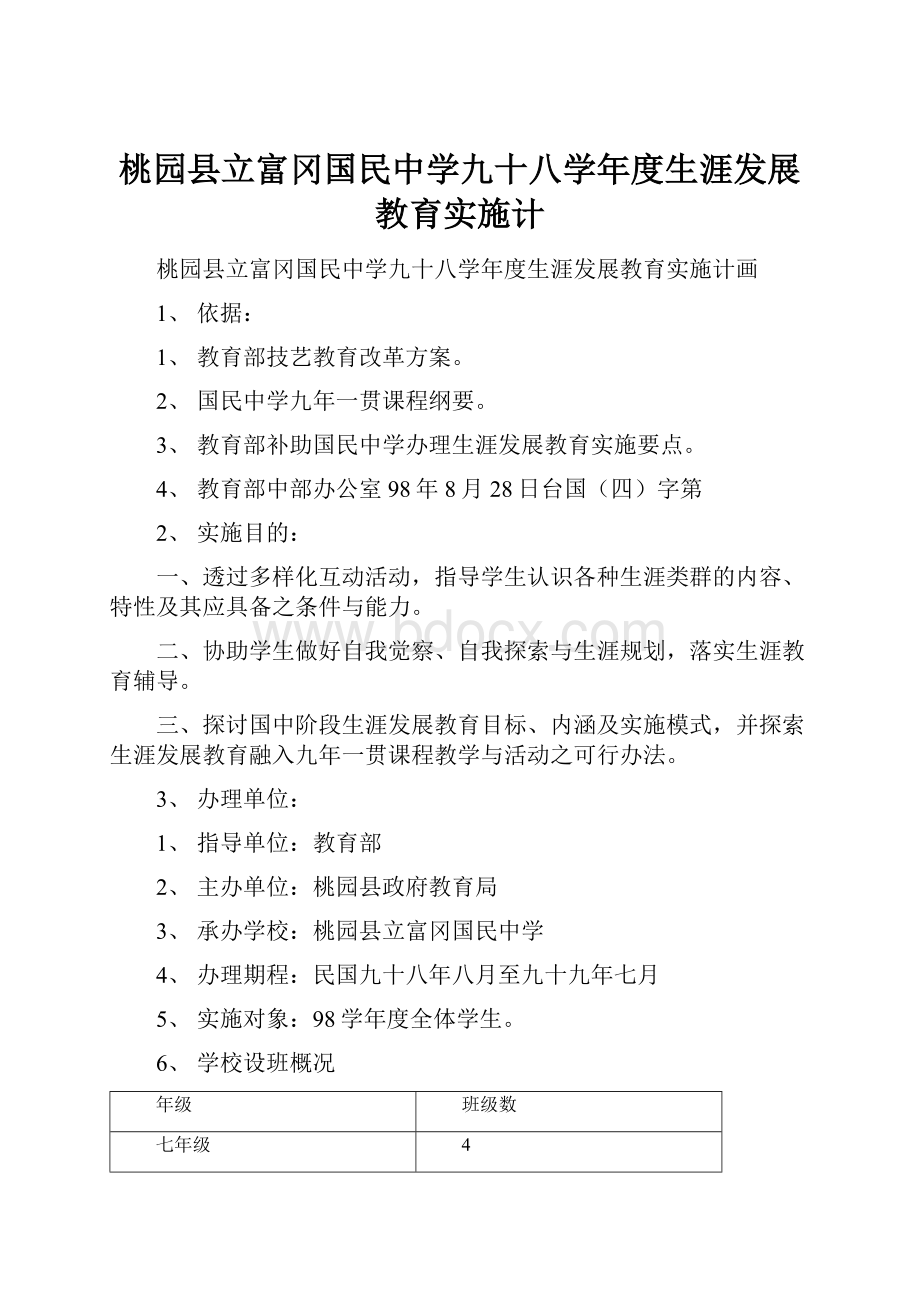 桃园县立富冈国民中学九十八学年度生涯发展教育实施计.docx