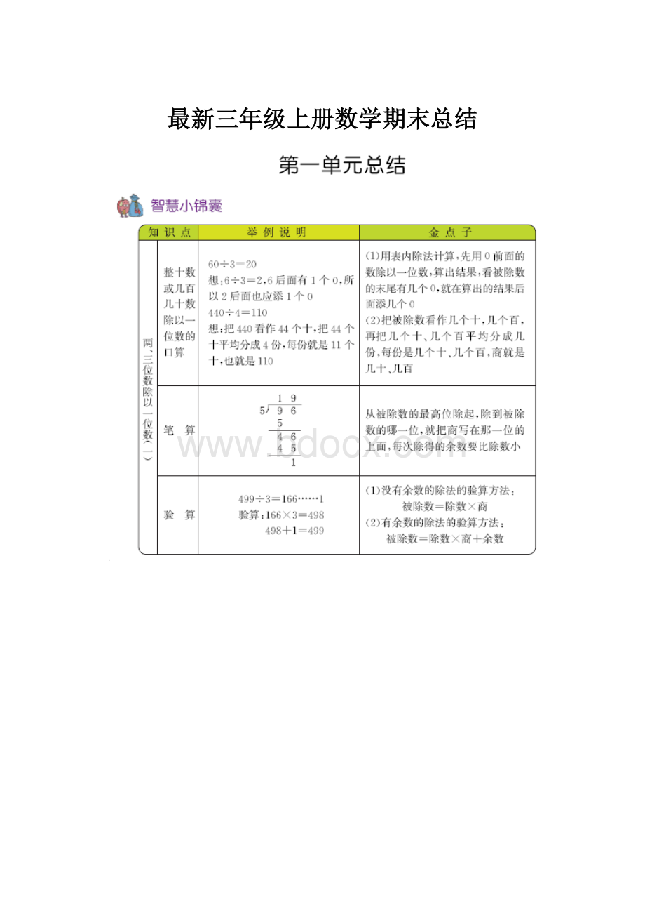 最新三年级上册数学期末总结.docx