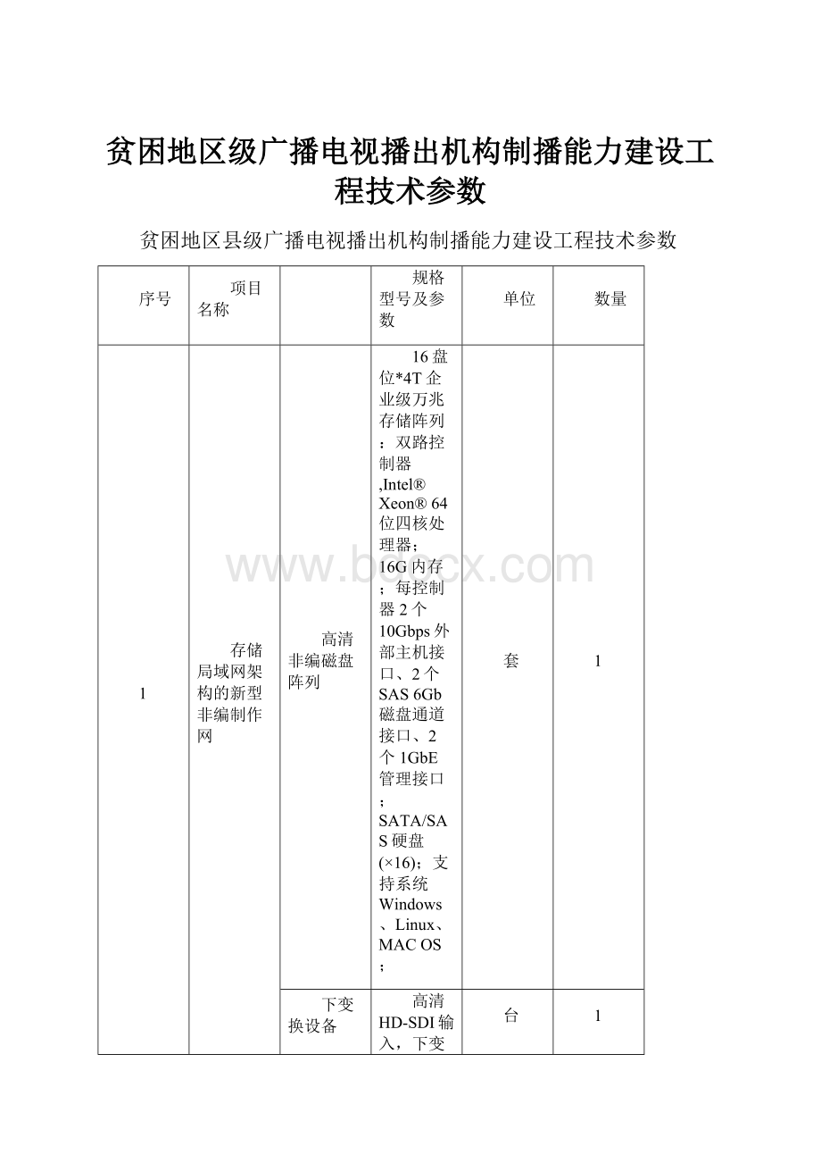 贫困地区级广播电视播出机构制播能力建设工程技术参数.docx