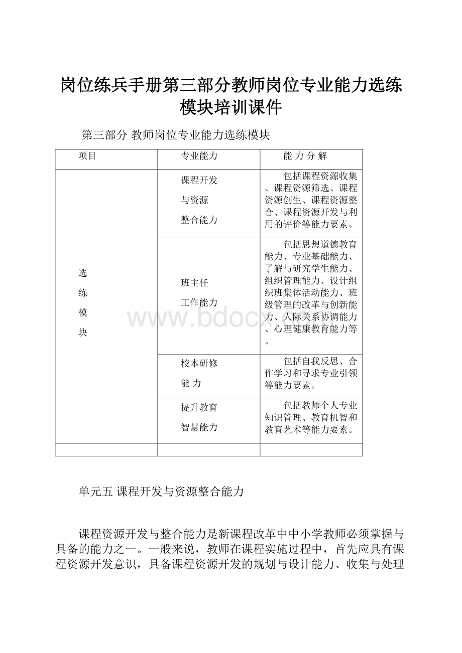 岗位练兵手册第三部分教师岗位专业能力选练模块培训课件.docx_第1页