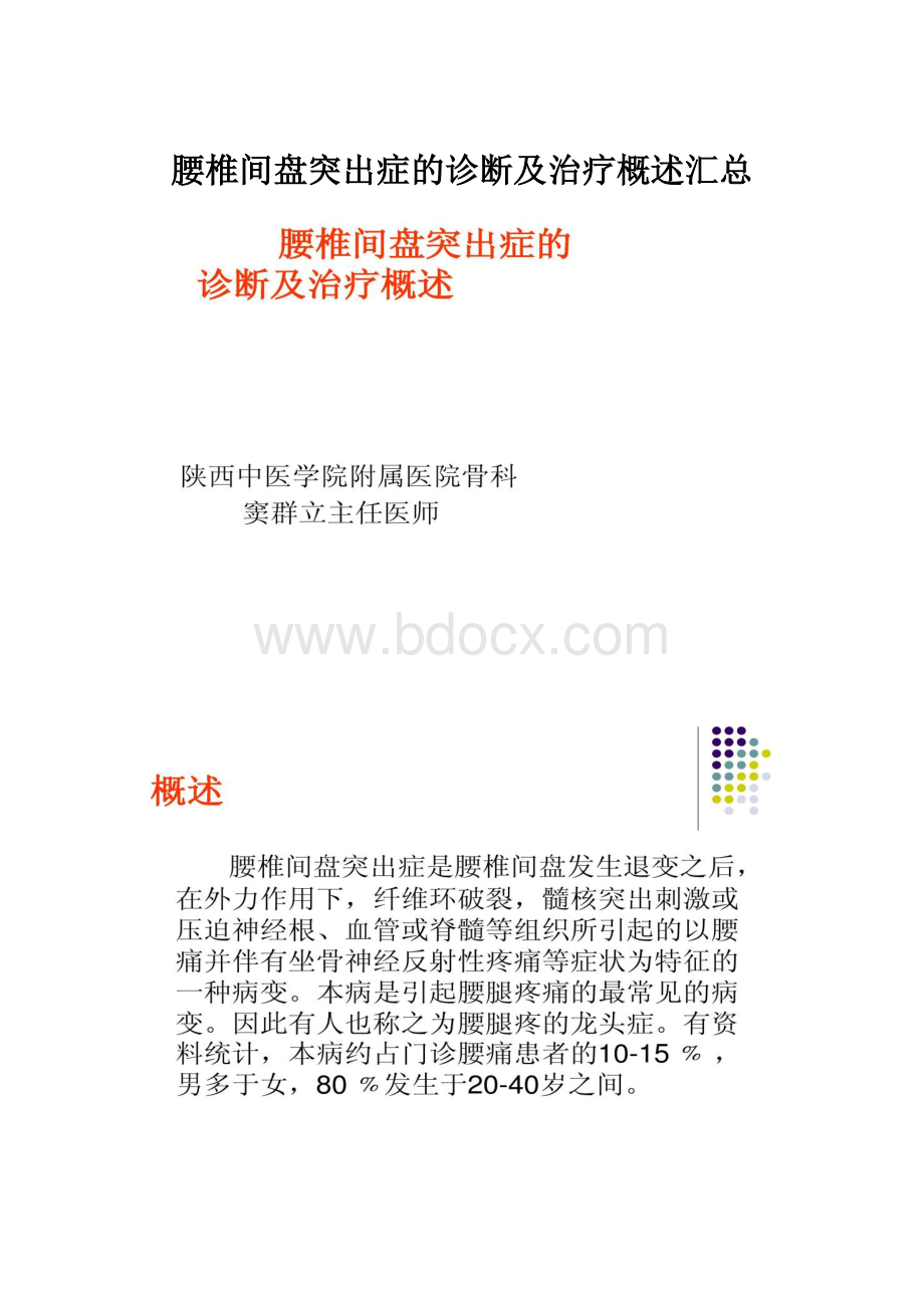 腰椎间盘突出症的诊断及治疗概述汇总.docx