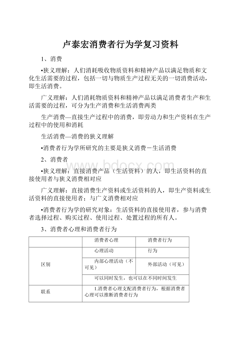 卢泰宏消费者行为学复习资料.docx