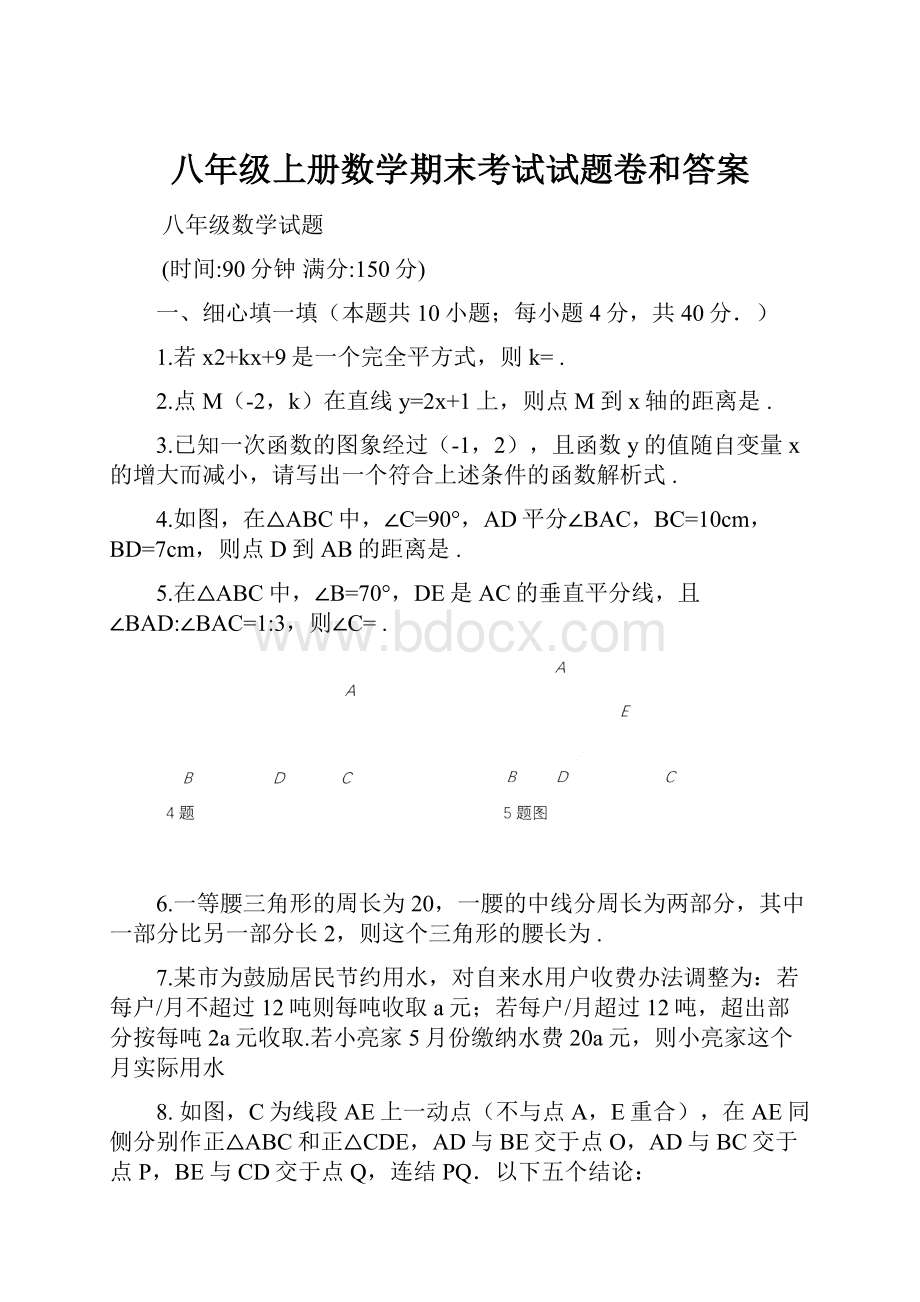 八年级上册数学期末考试试题卷和答案.docx