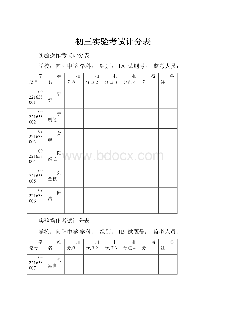 初三实验考试计分表.docx