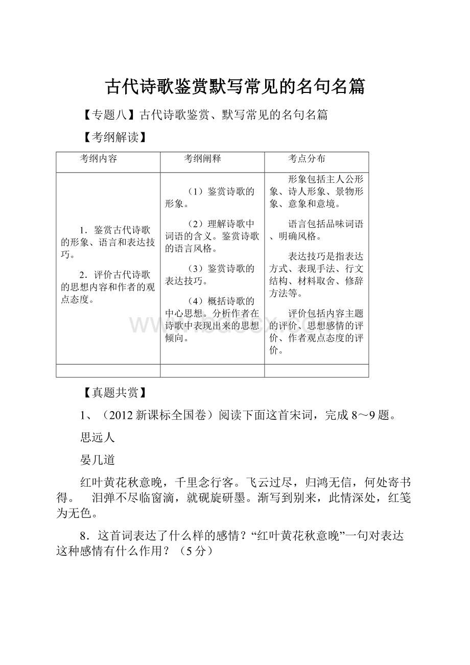 古代诗歌鉴赏默写常见的名句名篇.docx