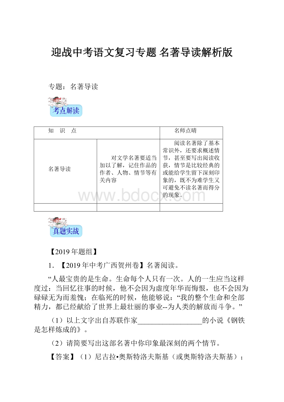 迎战中考语文复习专题名著导读解析版.docx