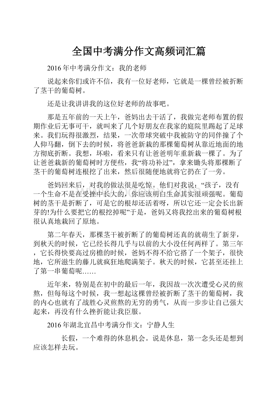 全国中考满分作文高频词汇篇.docx_第1页