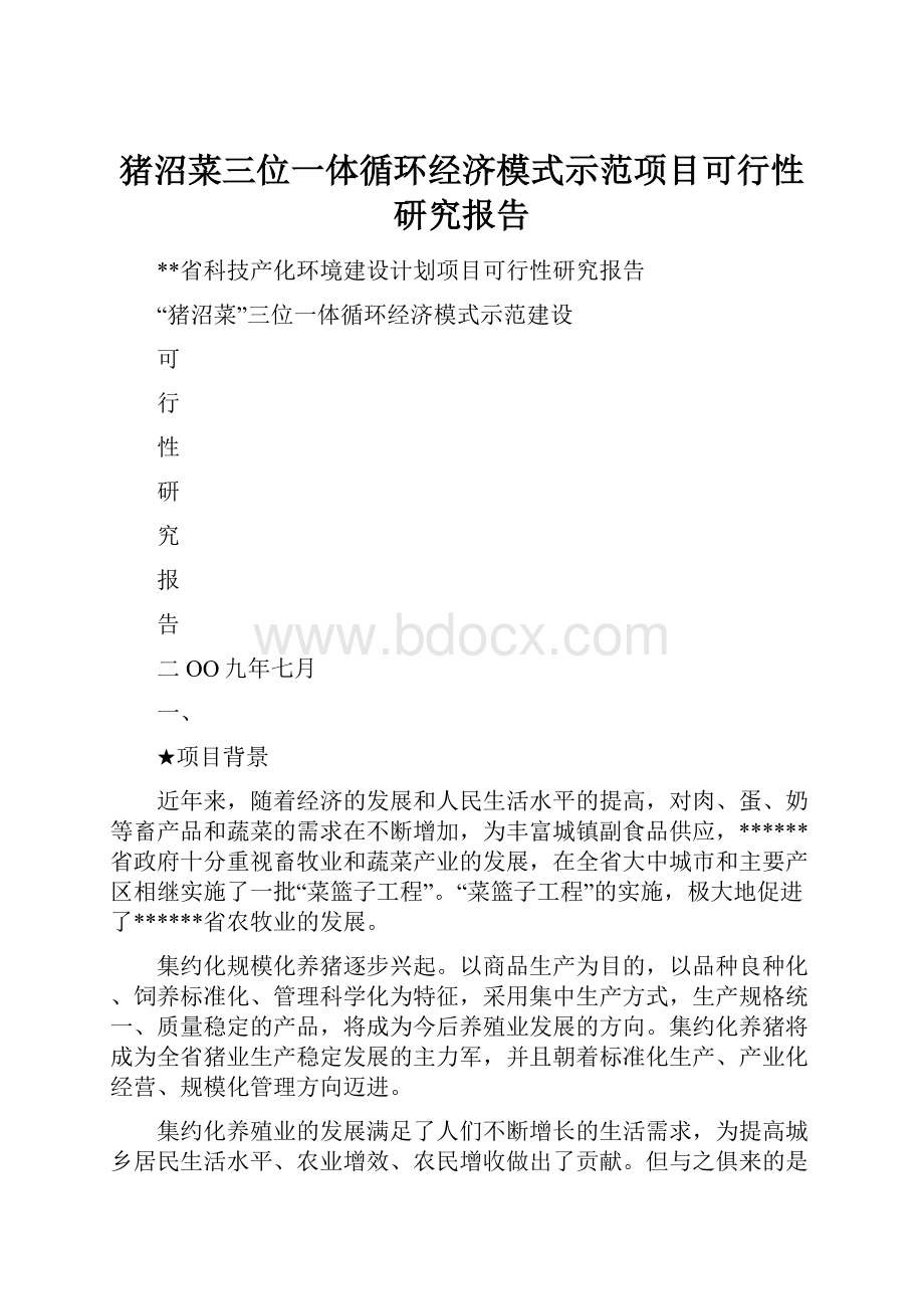 猪沼菜三位一体循环经济模式示范项目可行性研究报告.docx_第1页