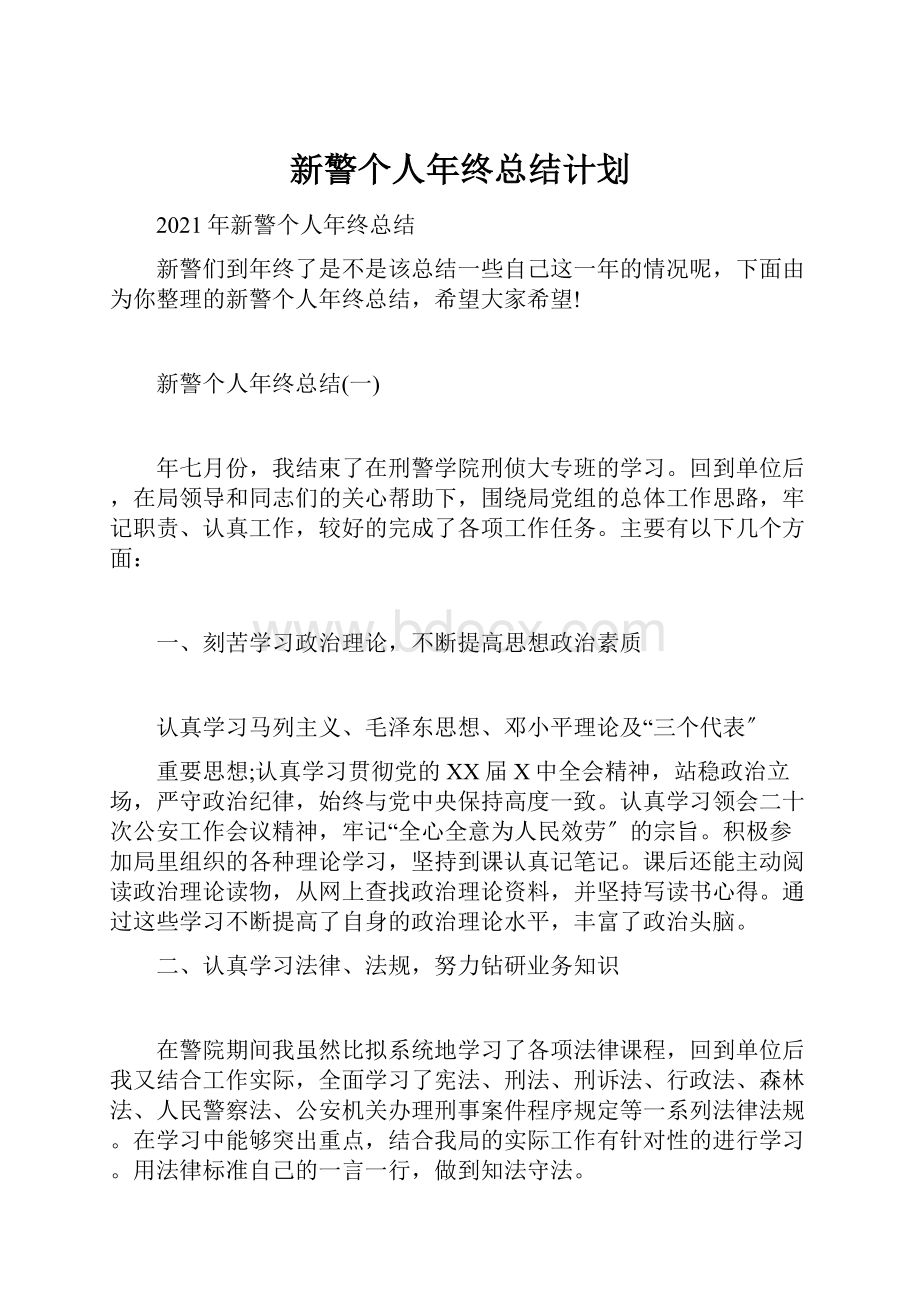 新警个人年终总结计划.docx