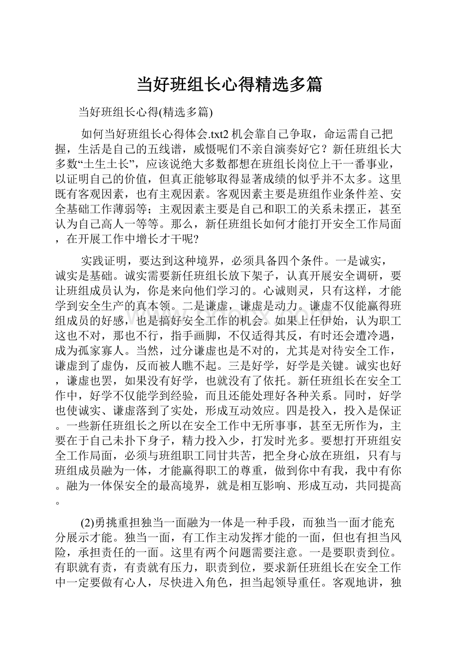 当好班组长心得精选多篇.docx_第1页