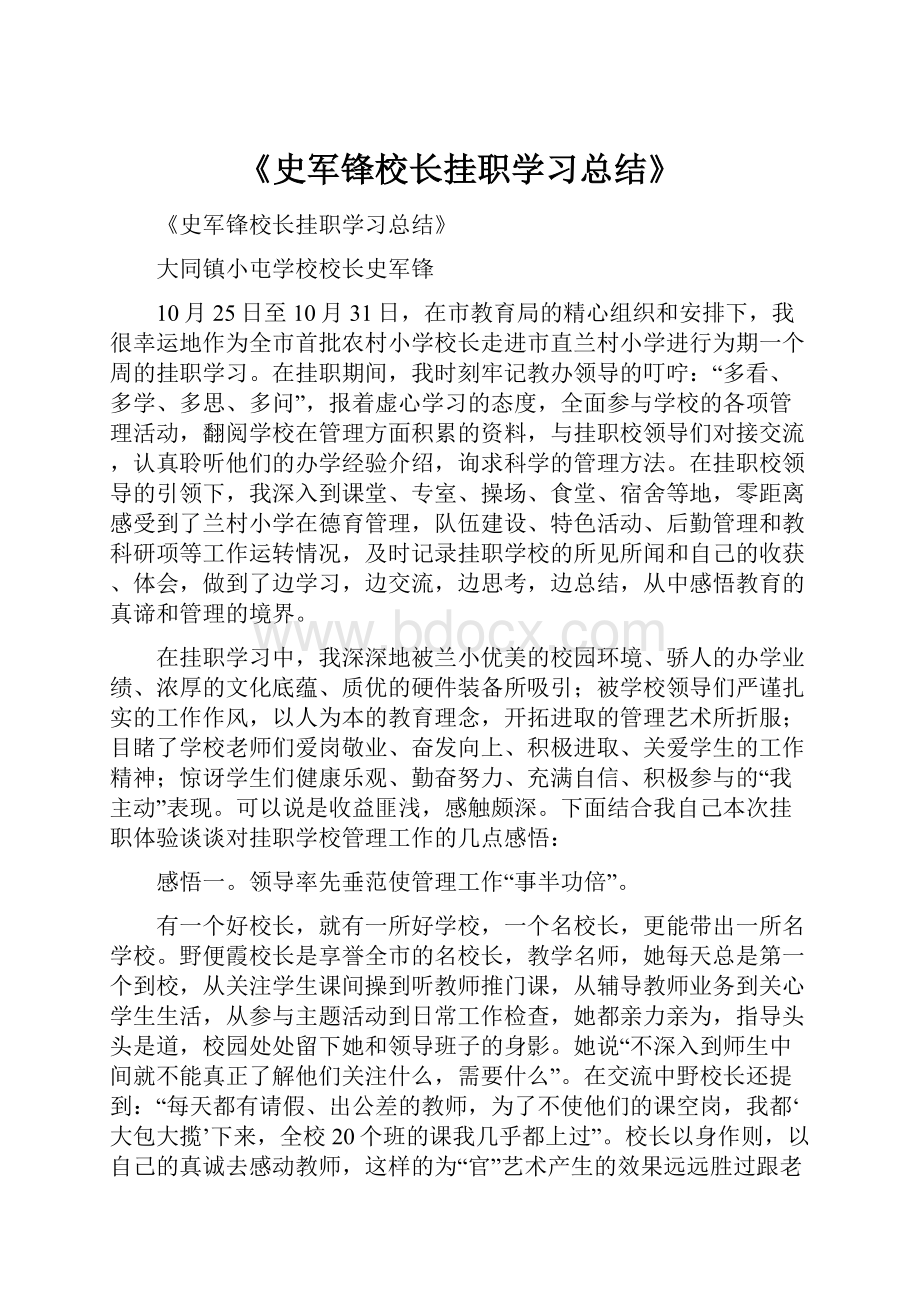 《史军锋校长挂职学习总结》.docx