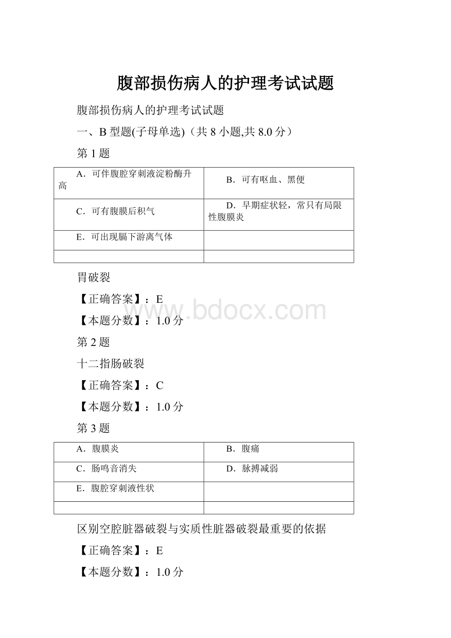 腹部损伤病人的护理考试试题.docx