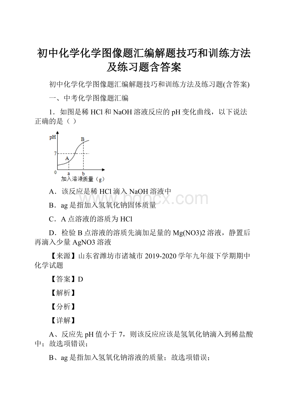 初中化学化学图像题汇编解题技巧和训练方法及练习题含答案.docx