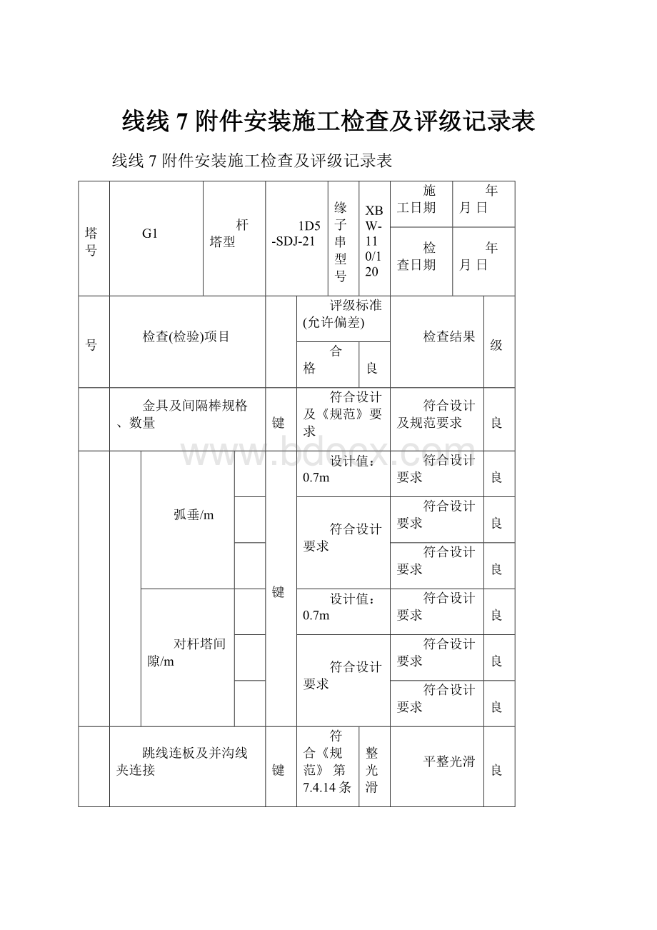 线线7附件安装施工检查及评级记录表.docx