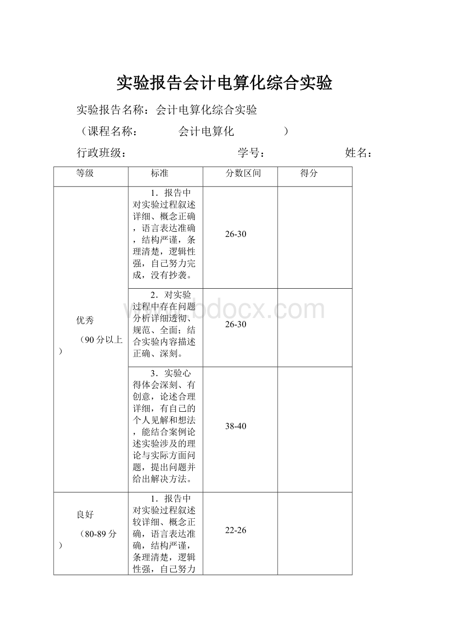 实验报告会计电算化综合实验.docx_第1页