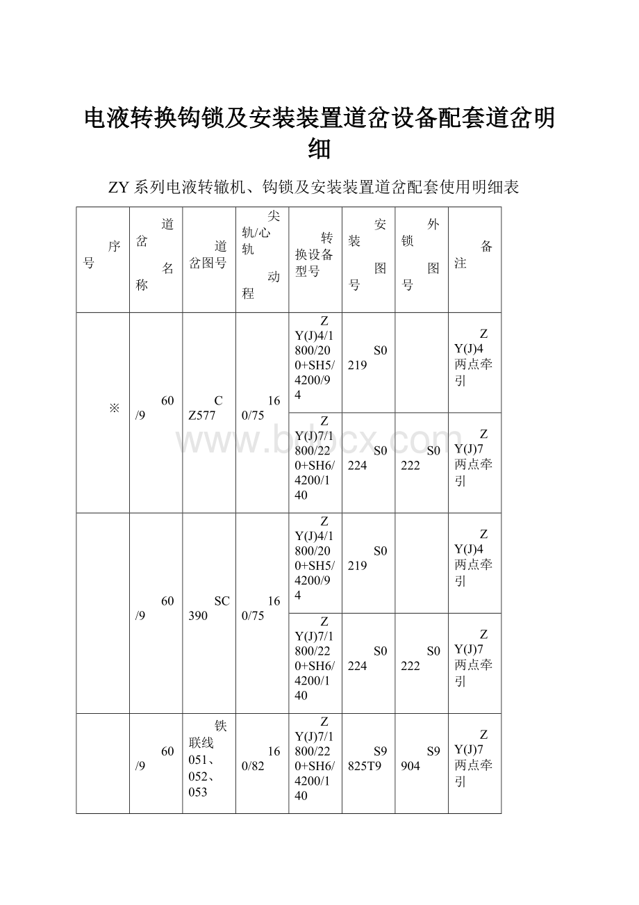 电液转换钩锁及安装装置道岔设备配套道岔明细.docx_第1页