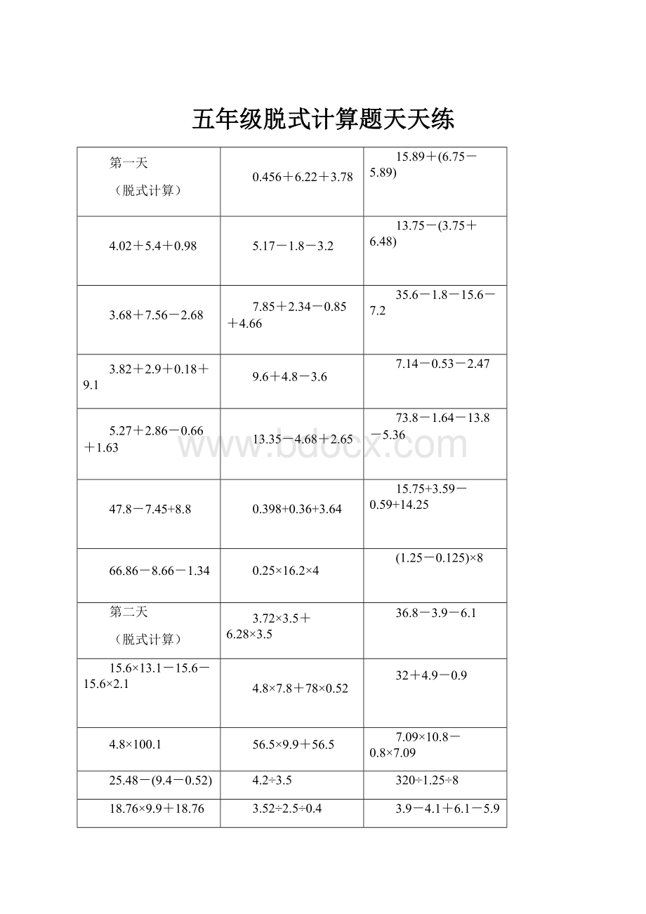 五年级脱式计算题天天练.docx_第1页