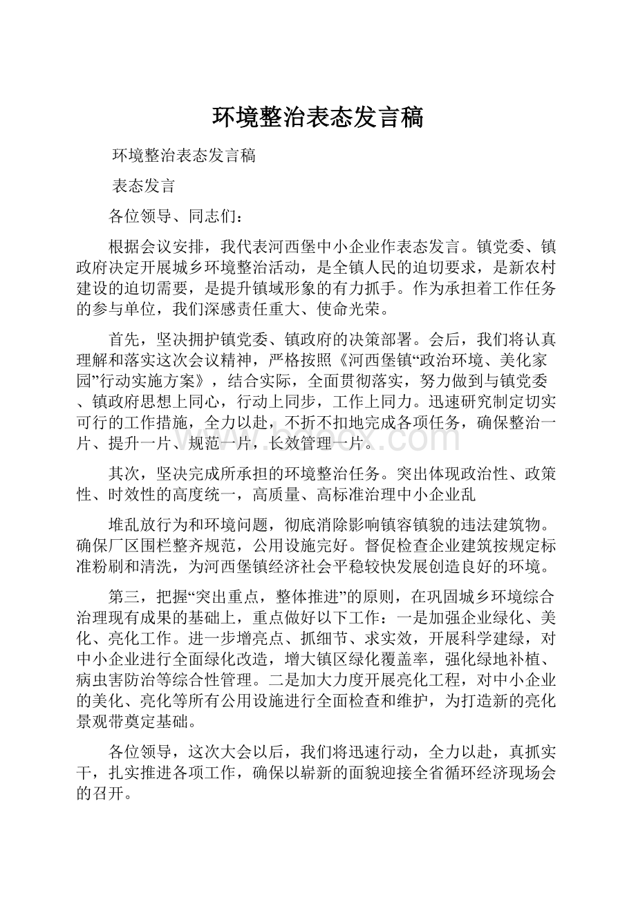 环境整治表态发言稿.docx