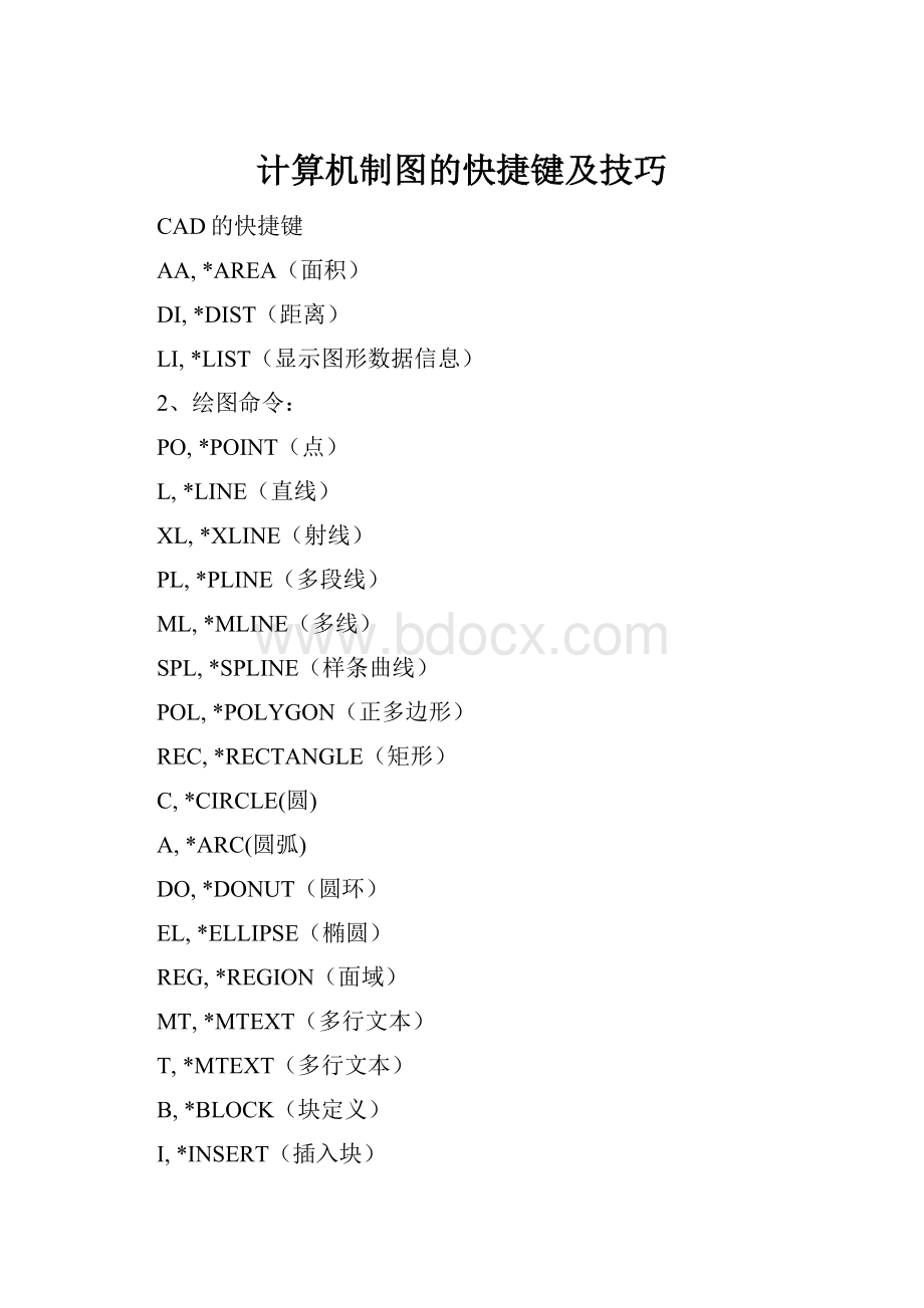 计算机制图的快捷键及技巧.docx_第1页