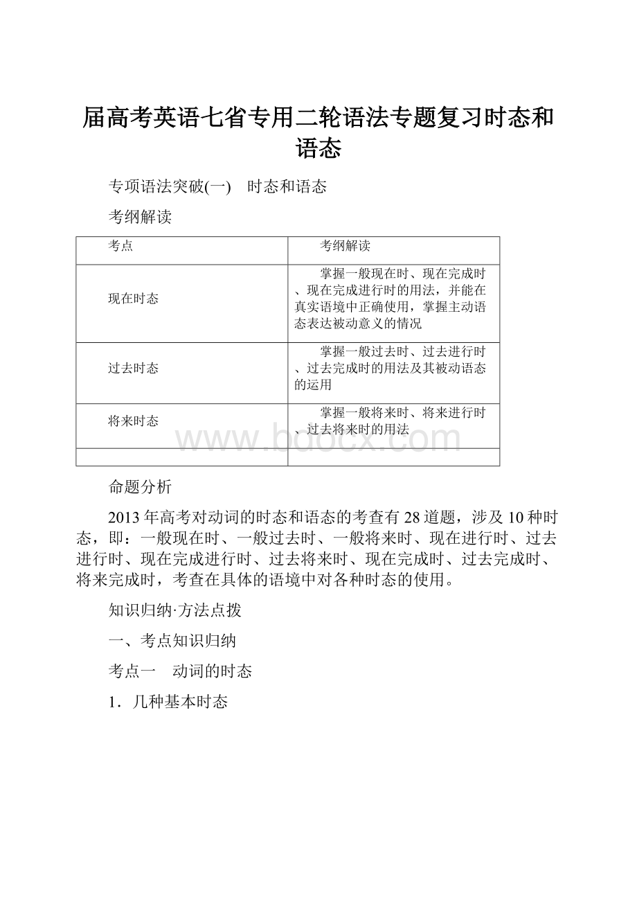 届高考英语七省专用二轮语法专题复习时态和语态.docx