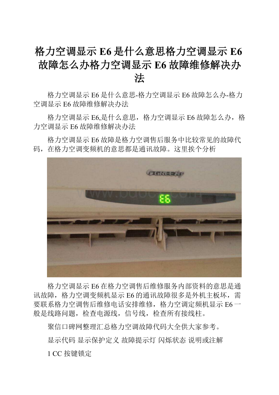 格力空调显示E6是什么意思格力空调显示E6故障怎么办格力空调显示E6故障维修解决办法.docx