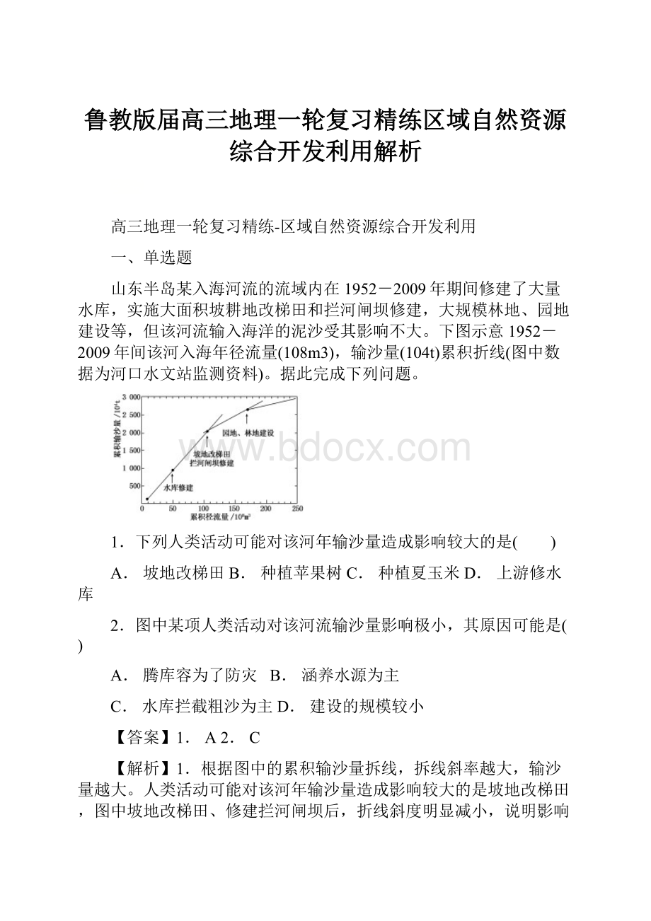 鲁教版届高三地理一轮复习精练区域自然资源综合开发利用解析.docx