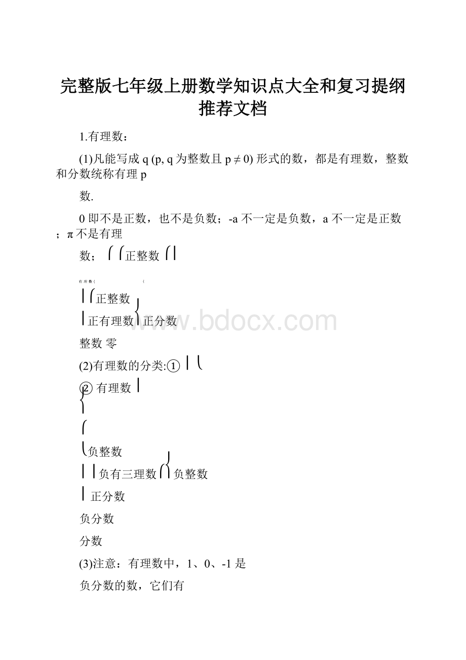 完整版七年级上册数学知识点大全和复习提纲推荐文档.docx