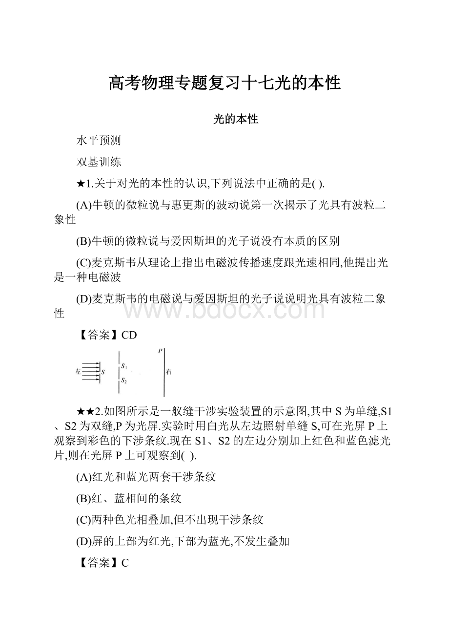 高考物理专题复习十七光的本性.docx