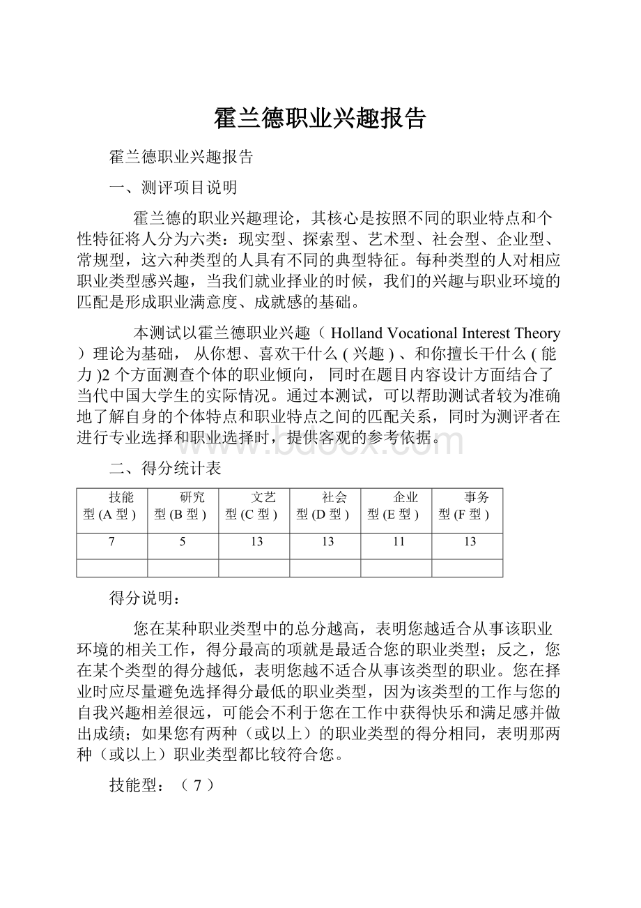 霍兰德职业兴趣报告.docx_第1页