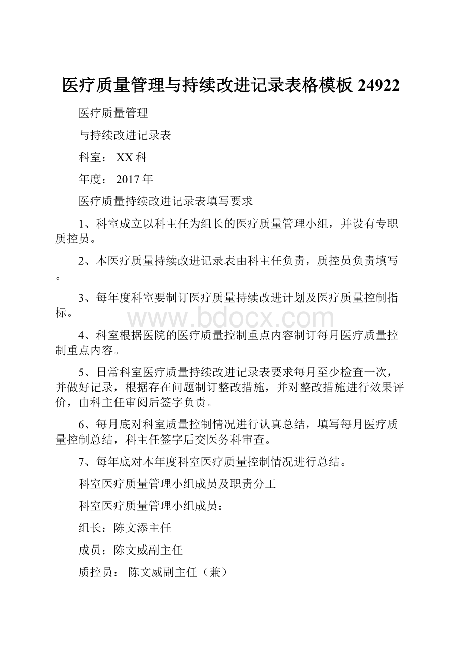 医疗质量管理与持续改进记录表格模板24922.docx_第1页