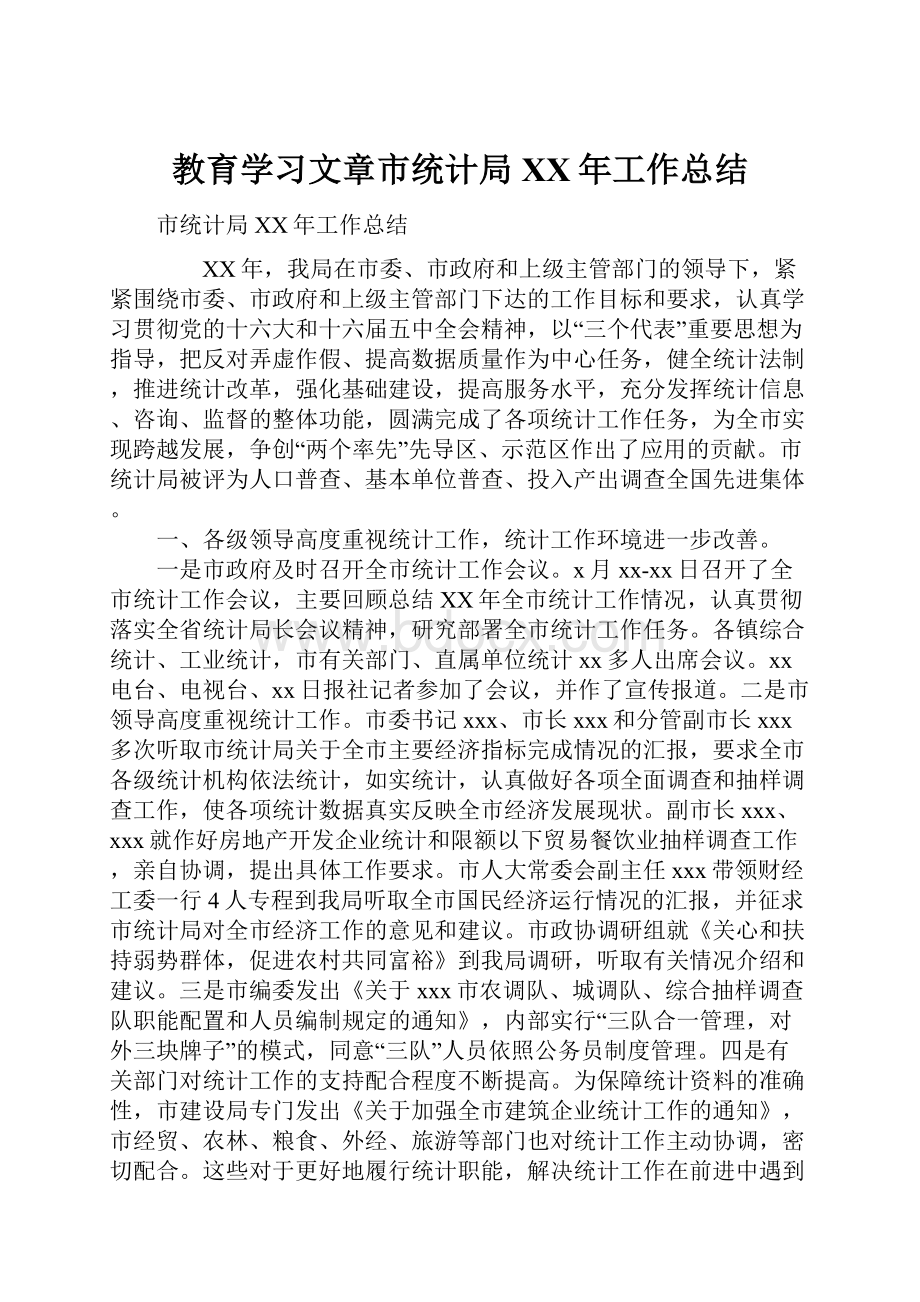 教育学习文章市统计局XX年工作总结.docx