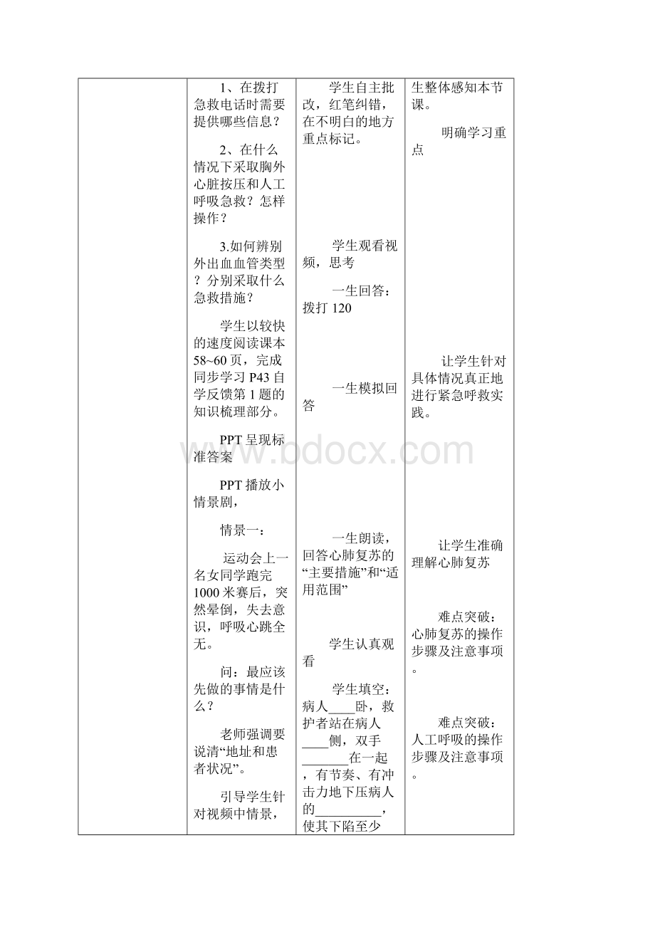 初中生物急救常识教学设计学情分析教材分析课后反思.docx_第3页