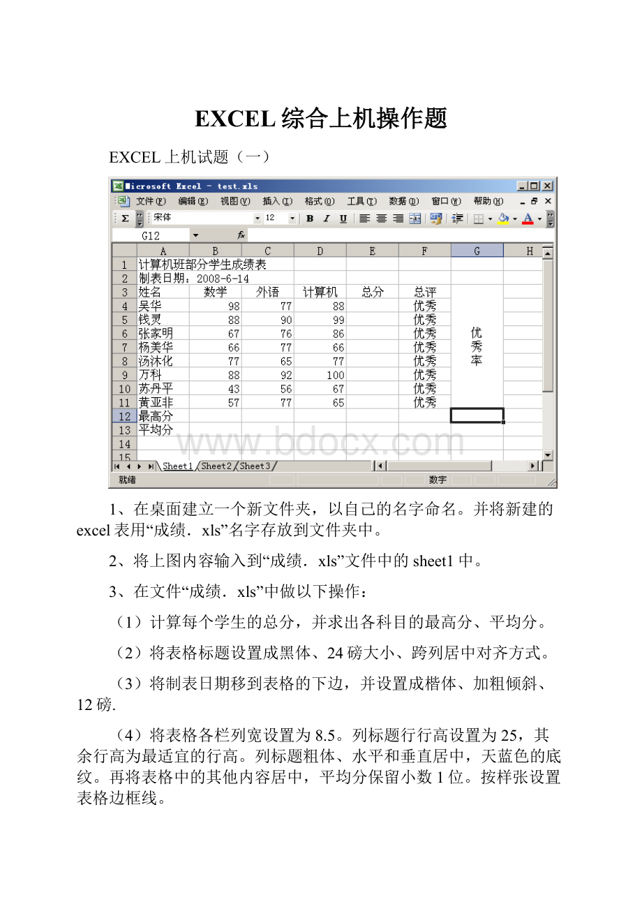 EXCEL综合上机操作题.docx_第1页