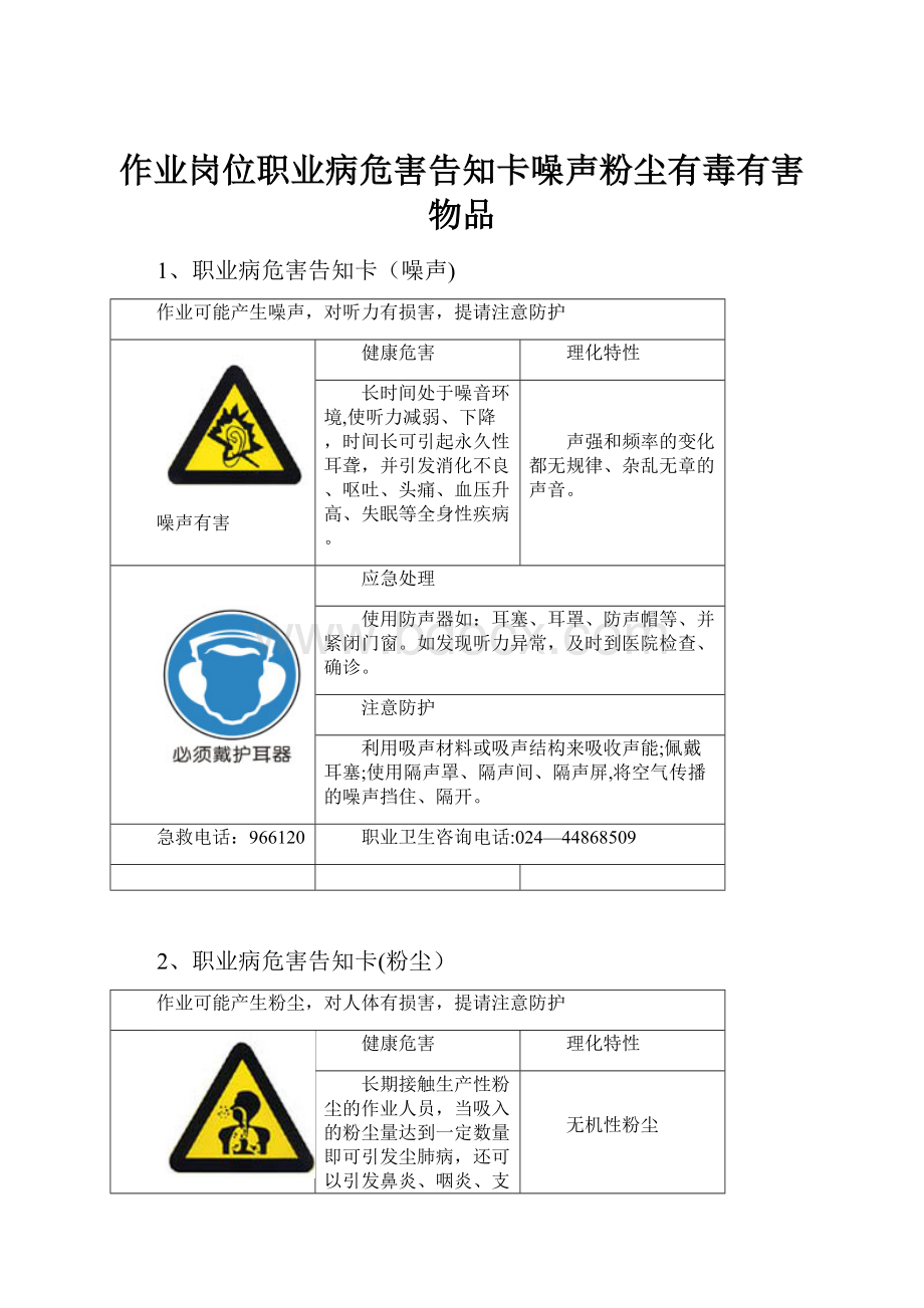 作业岗位职业病危害告知卡噪声粉尘有毒有害物品.docx