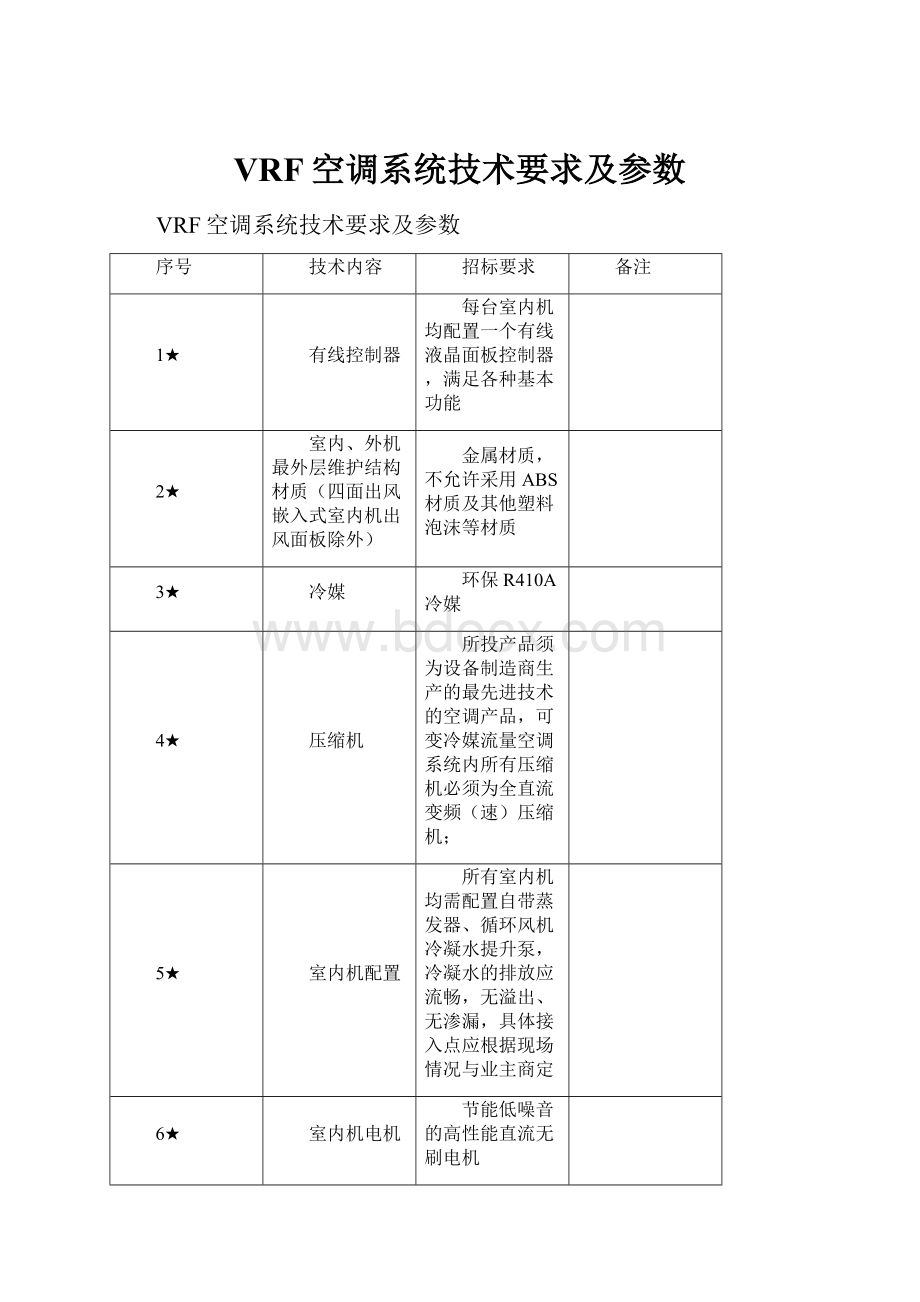 VRF空调系统技术要求及参数.docx