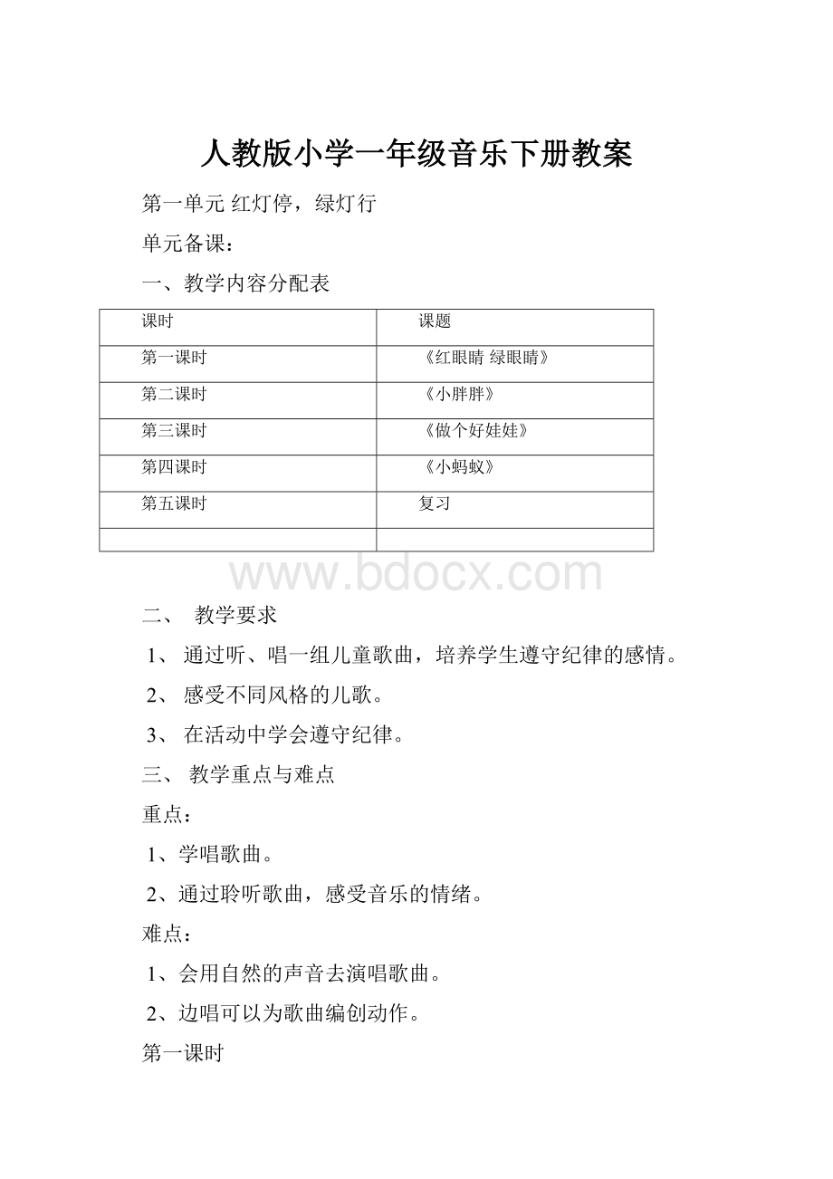 人教版小学一年级音乐下册教案.docx_第1页