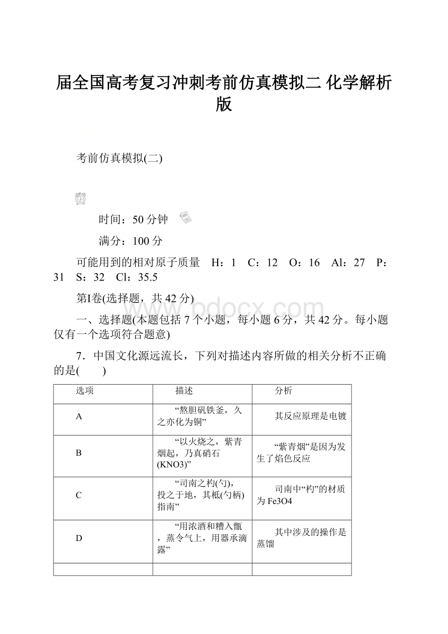 届全国高考复习冲刺考前仿真模拟二 化学解析版.docx