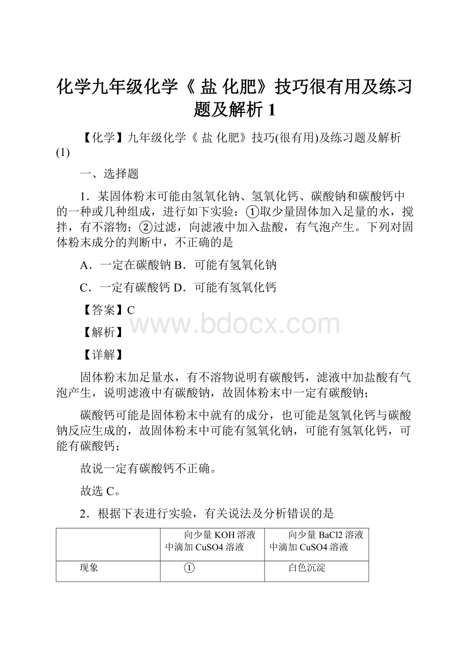 化学九年级化学《 盐 化肥》技巧很有用及练习题及解析1.docx