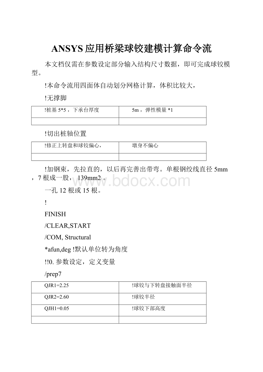 ANSYS应用桥梁球铰建模计算命令流.docx