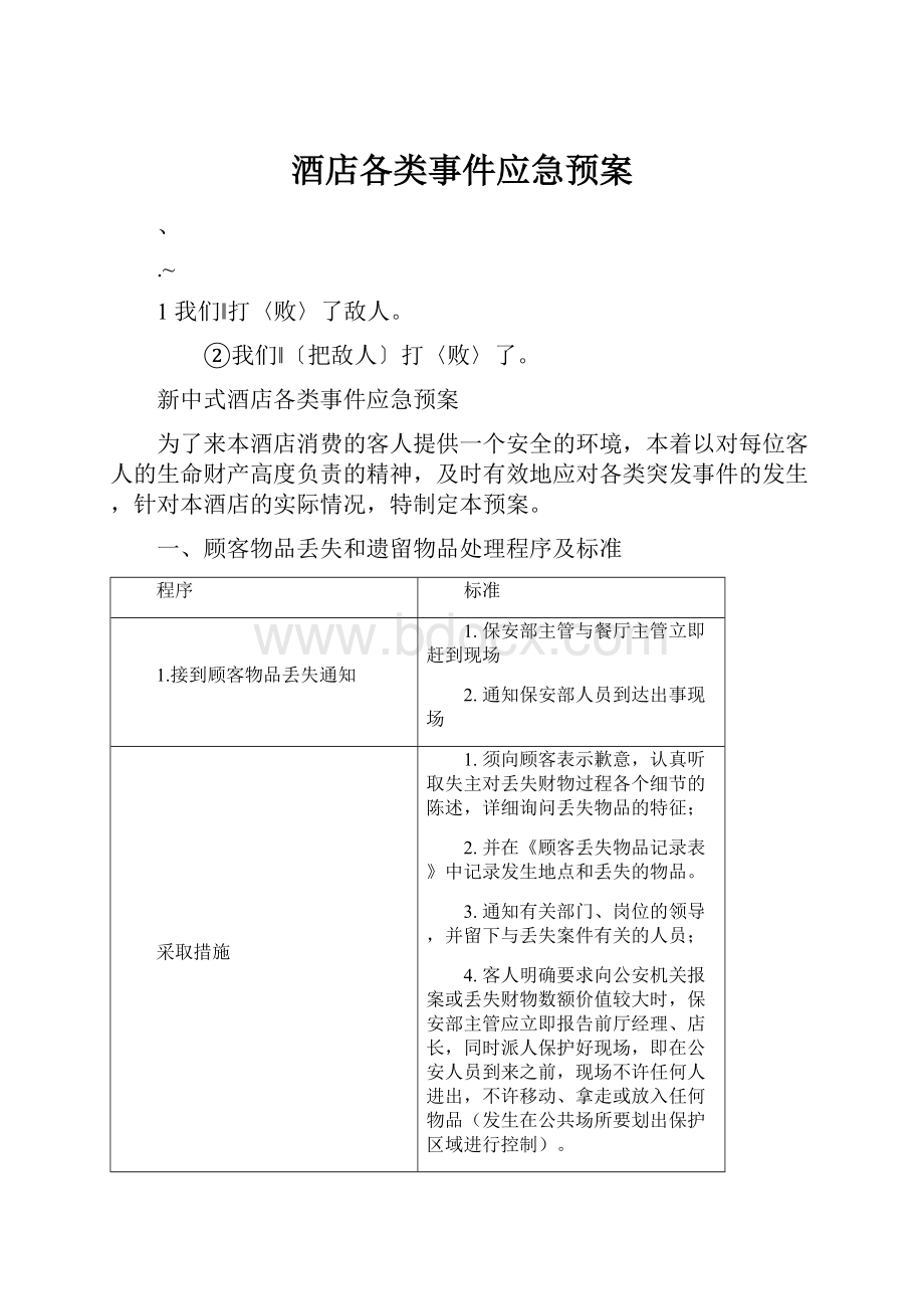 酒店各类事件应急预案.docx_第1页