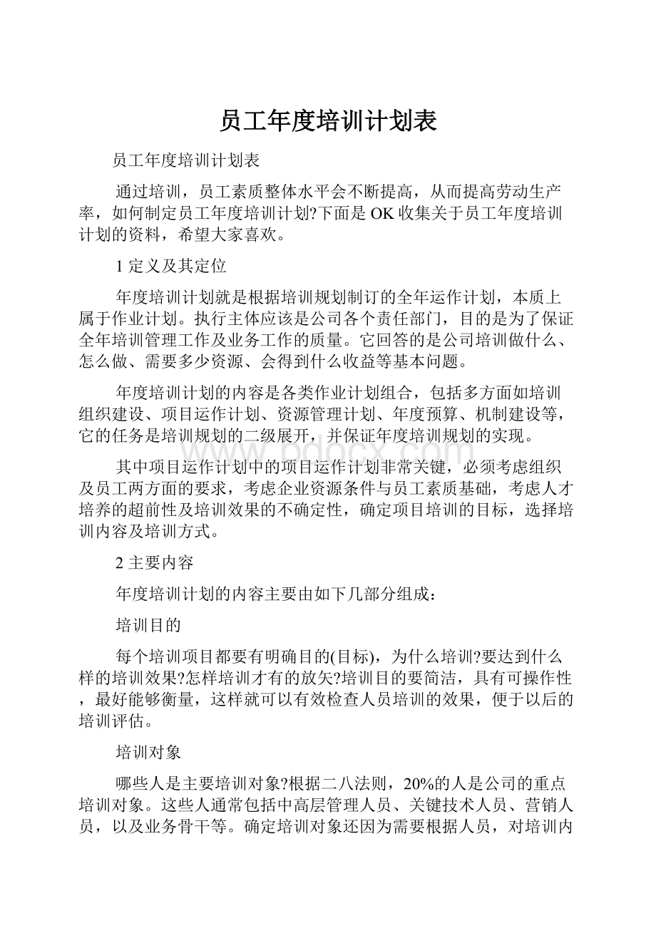 员工年度培训计划表.docx_第1页