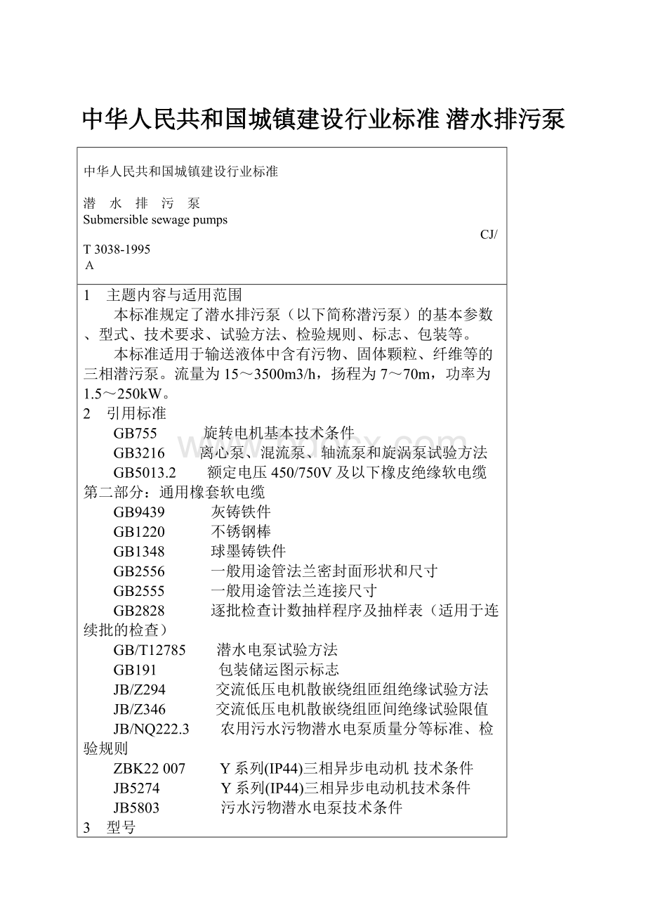 中华人民共和国城镇建设行业标准 潜水排污泵.docx