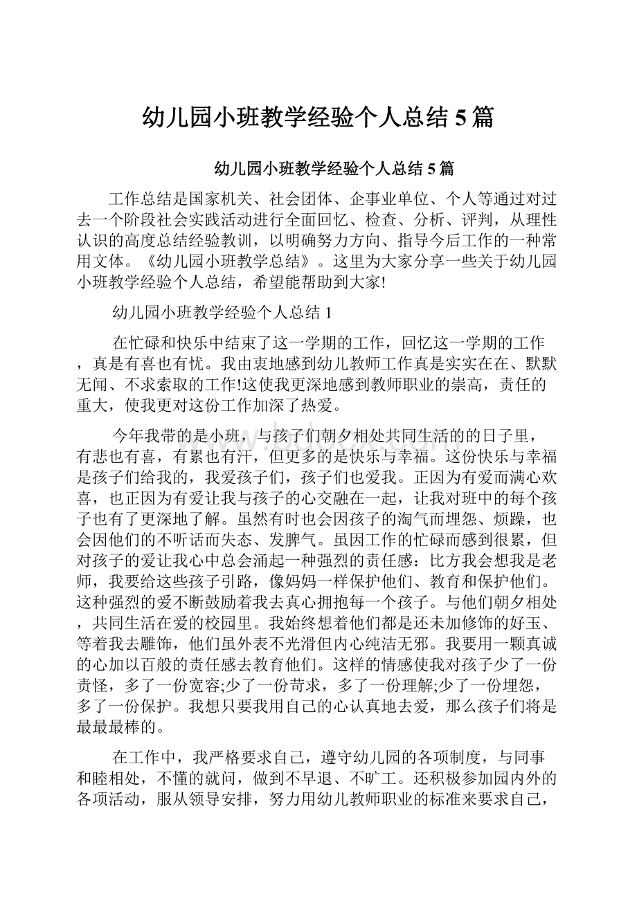 幼儿园小班教学经验个人总结5篇.docx