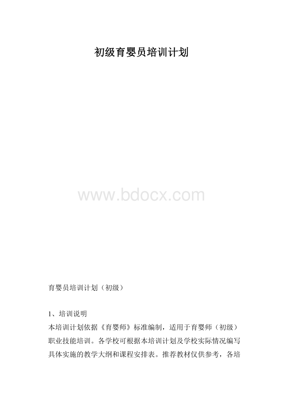 初级育婴员培训计划.docx