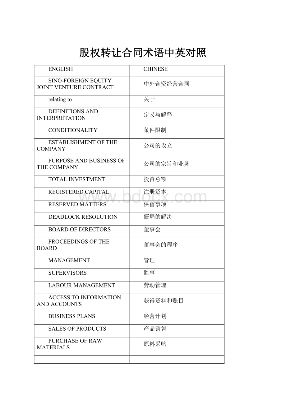 股权转让合同术语中英对照.docx_第1页