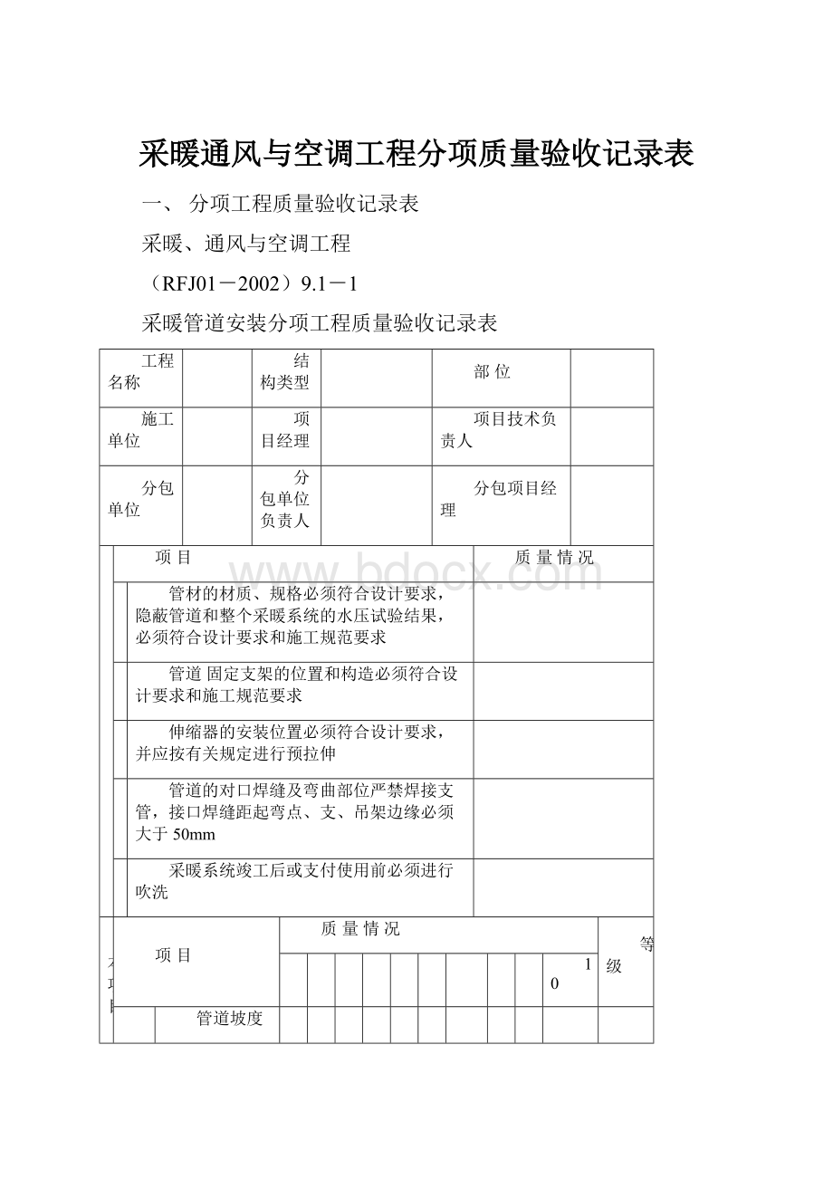 采暖通风与空调工程分项质量验收记录表.docx_第1页