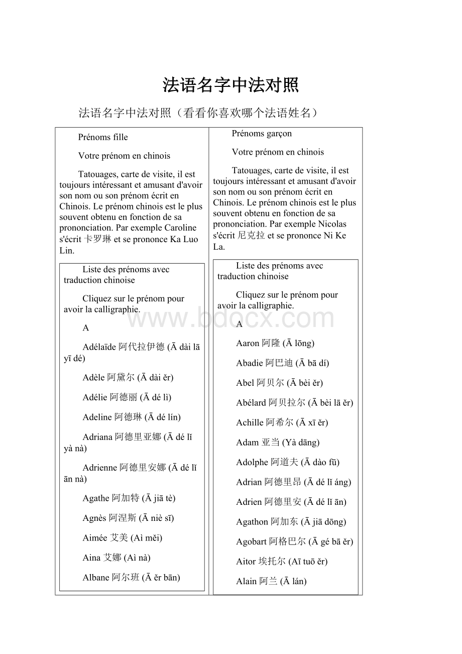 法语名字中法对照.docx